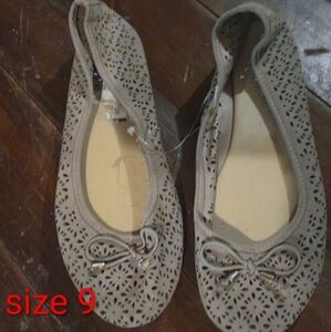 Elegant Beige Laser-Cut Flats with Bow